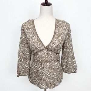 Vtg‎ Eddie Bauer Top Womens 10 Brown Floral Fairy Empire Waist Phoebe Friends